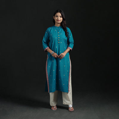 Jacquard Cotton Straight Long Kurta for Women 15