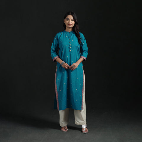 Jacquard Cotton Straight Long Kurta for Women 15