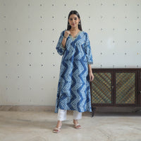 Blue - A-Line Tie & Dye Cotton Shibori Kurta 01