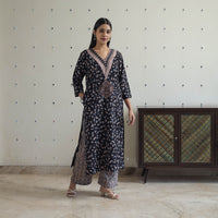 Black - Block Printed Cotton Ajrakh Kurta Set 05