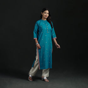 Jacquard Cotton Straight Long Kurta for Women 15