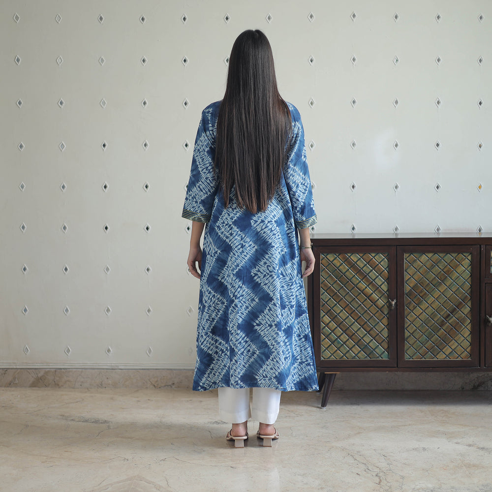 Blue - A-Line Tie & Dye Cotton Shibori Kurta 01