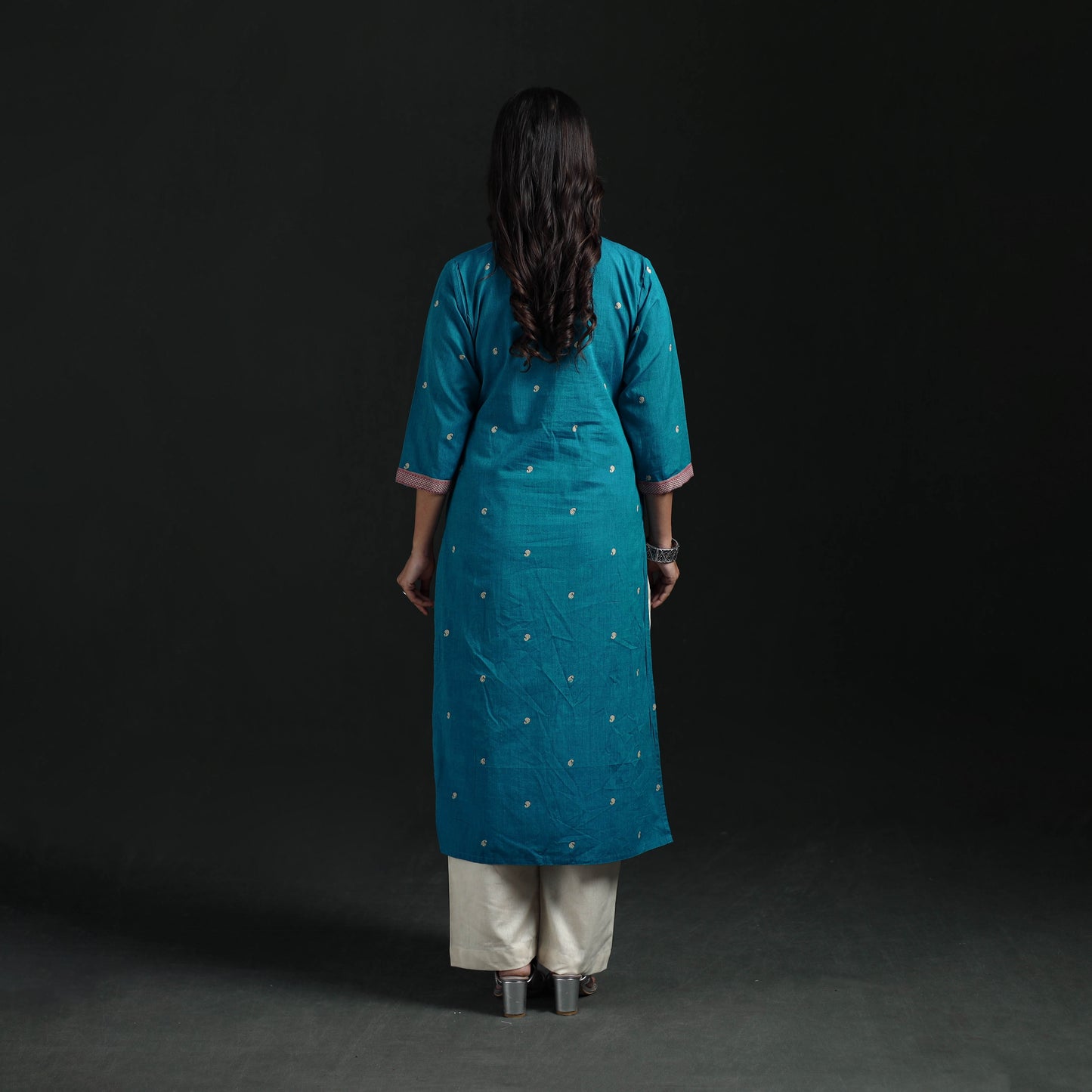 Jacquard Cotton Straight Long Kurta for Women 15