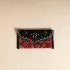 Traditional Kutch Mashru Silk Leather Flap Clutch / Wallet 108
