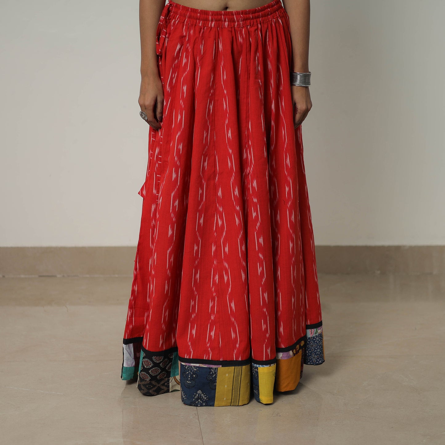 Red - 24 Kali Cotton Pochampally Ikat Skirt with Border 28