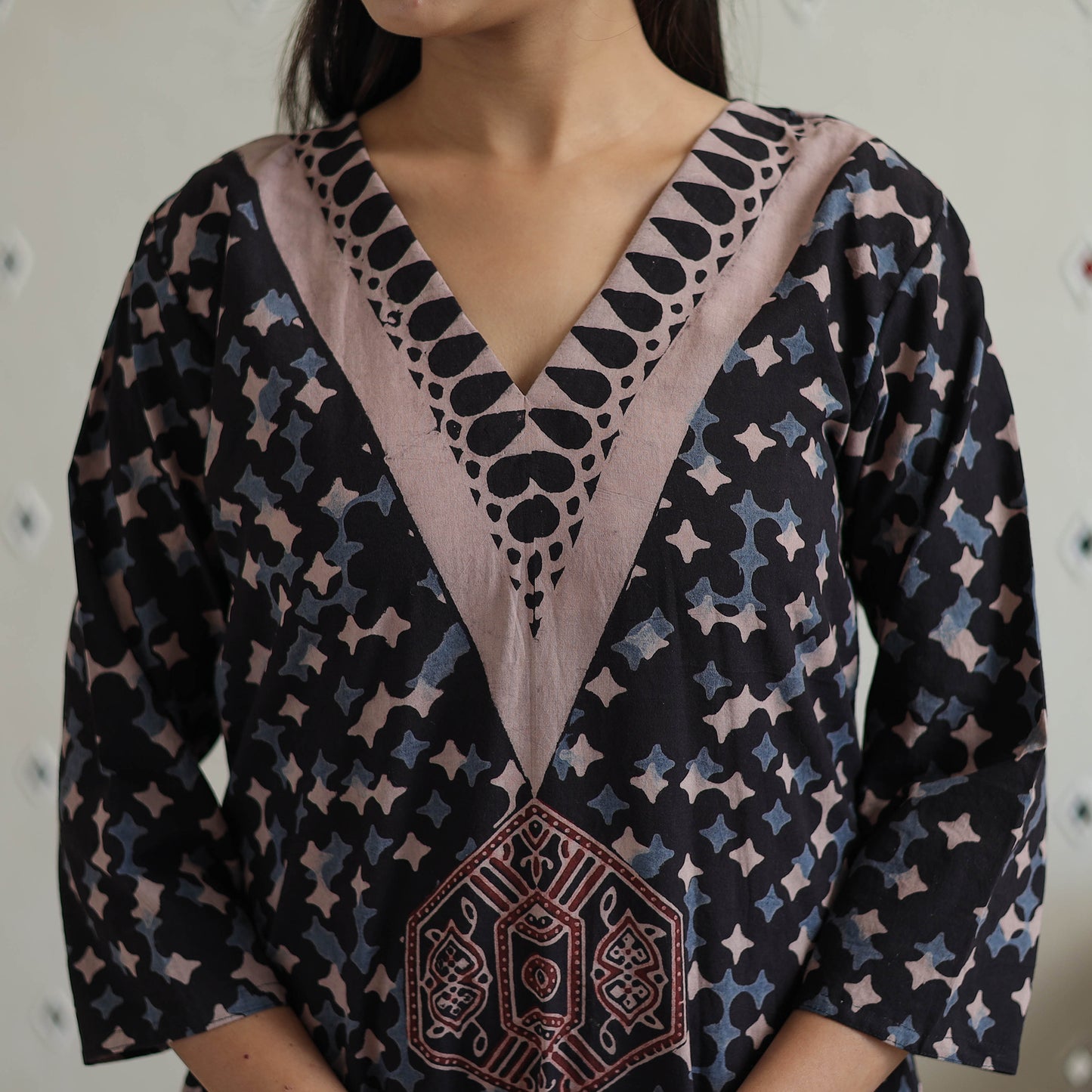 Black - Block Printed Cotton Ajrakh Kurta Set 05