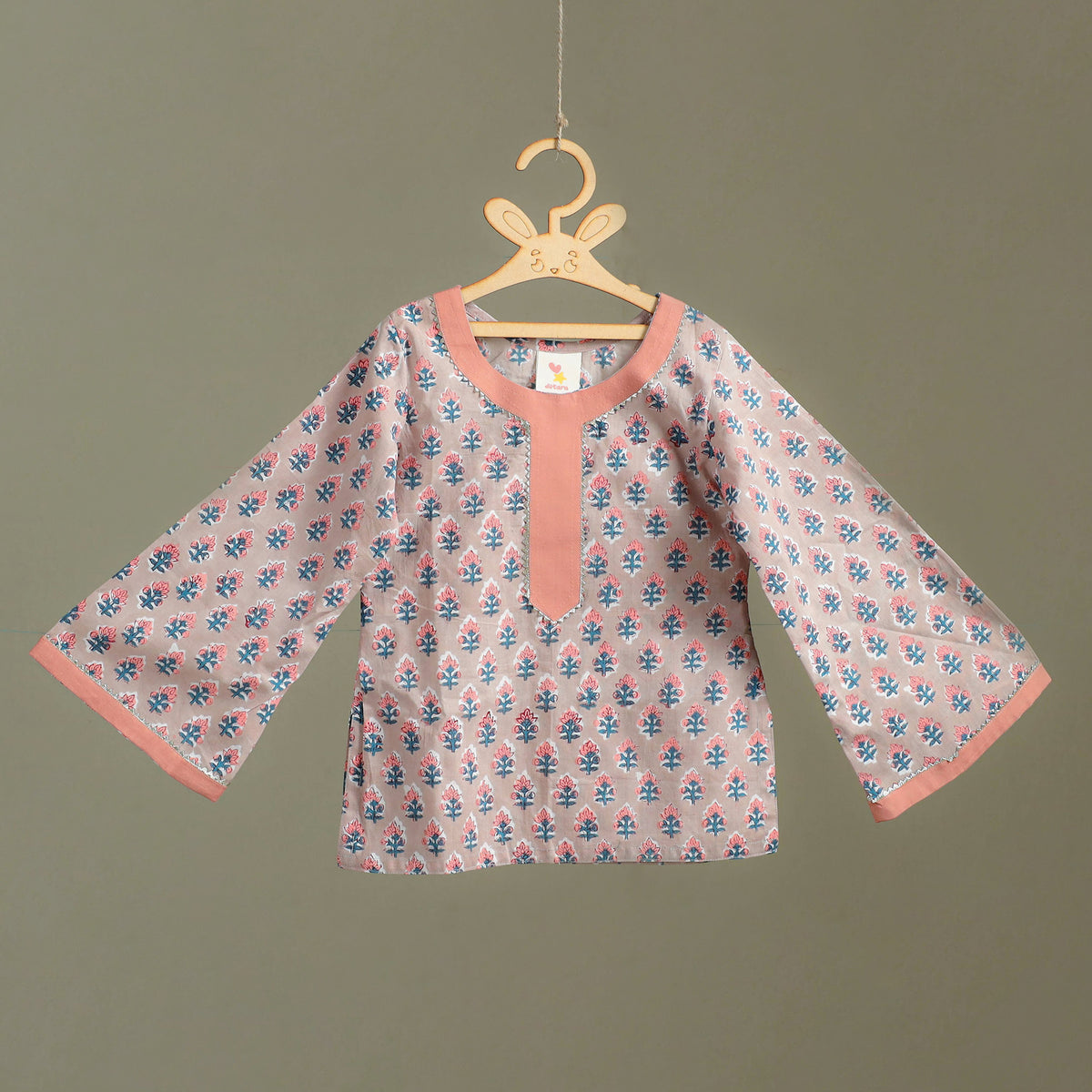 Girls Gota Work Floral Block Print Cotton Kurta with Sharara Set (3-4 Years) 27