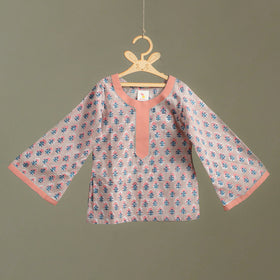 Girls Gota Work Floral Block Print Cotton Kurta with Sharara Set (3-4 Years) 27