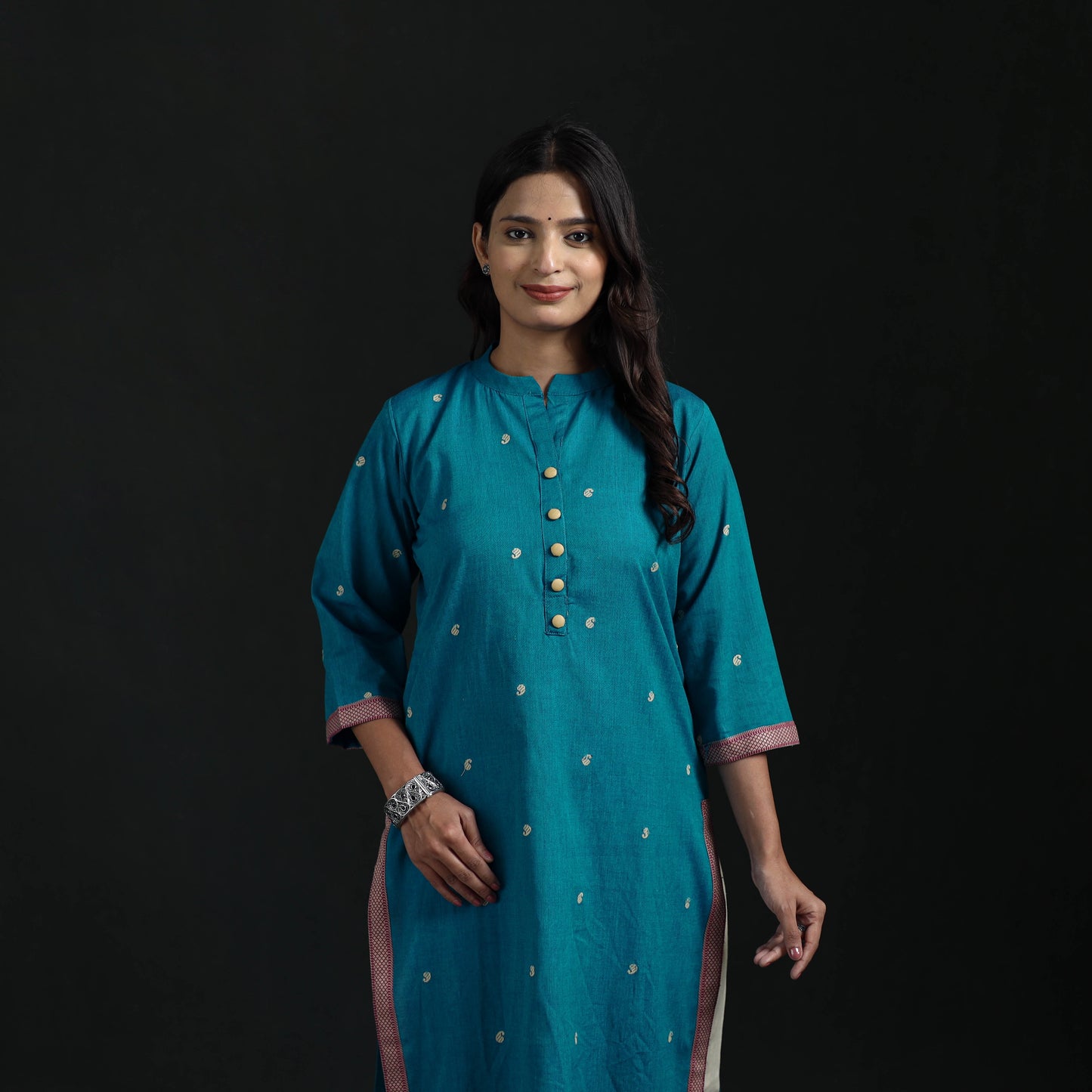 Jacquard Cotton Straight Long Kurta for Women 15