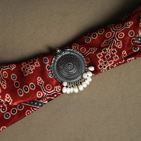 Ajrakh Hand Block Print Natural Dyed Modal Silk Brooch Scarf 11