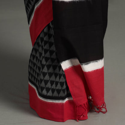 Black - Pochampally Ikat Weave Handloom Cotton Saree 09