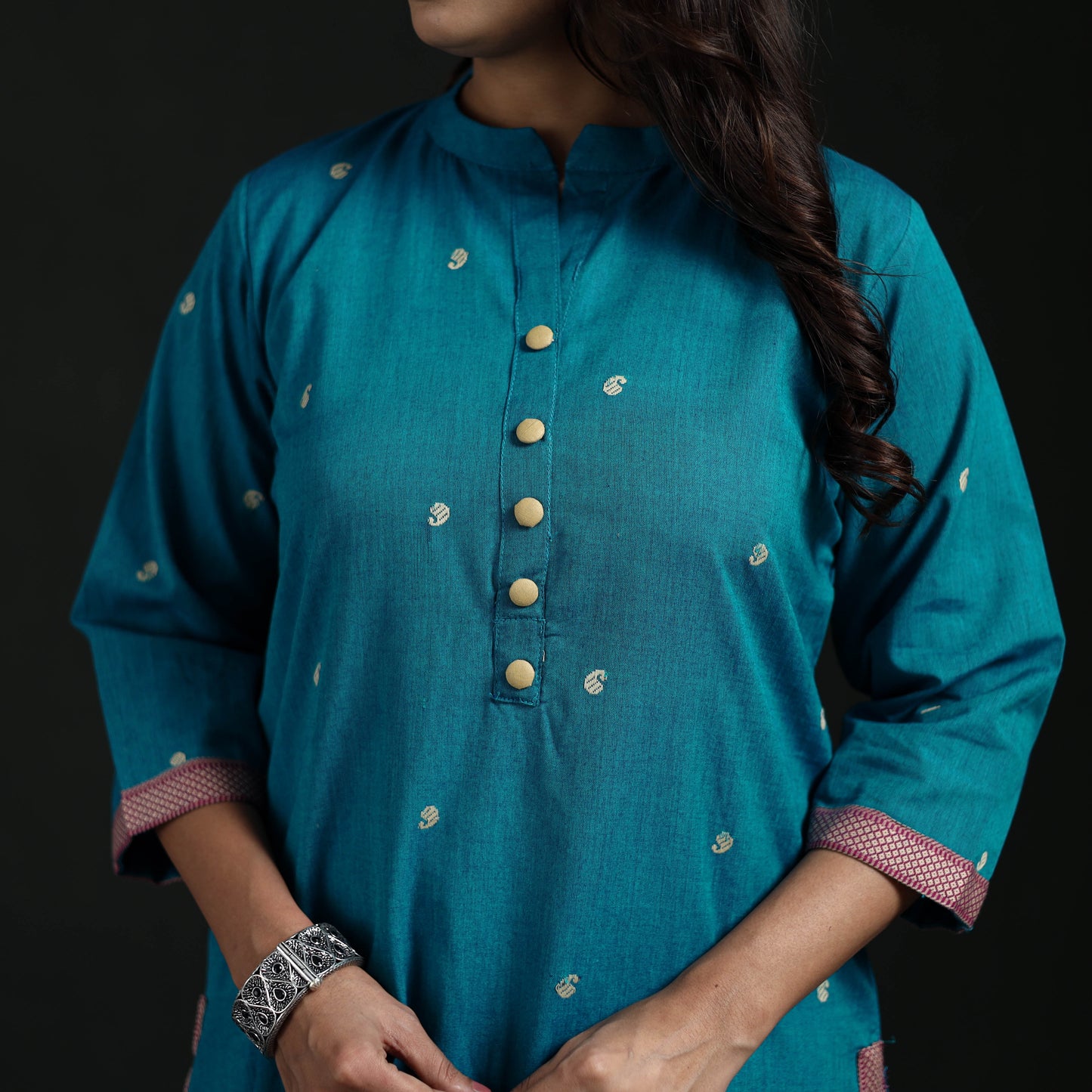 Jacquard Cotton Straight Long Kurta for Women 15