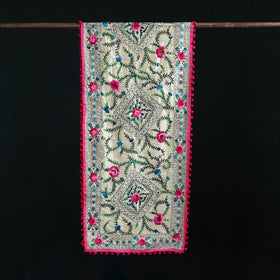 Ranihati Chanderi Silk Hand Embroidered Stole with Pom Pom 168