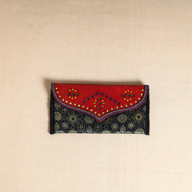 Traditional Kutch Mashru Silk Leather Flap Clutch / Wallet 106