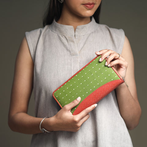 Green - Handcrafted Jacquard Weave Leather Wallet