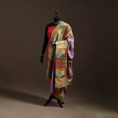 Bengal Hand Embroidery Patchwork Reversible Silk Kantha Dupatta 03