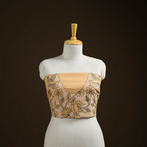 Beige - Bengal Kantha Hand Embroidered Cotton Blouse Piece 69