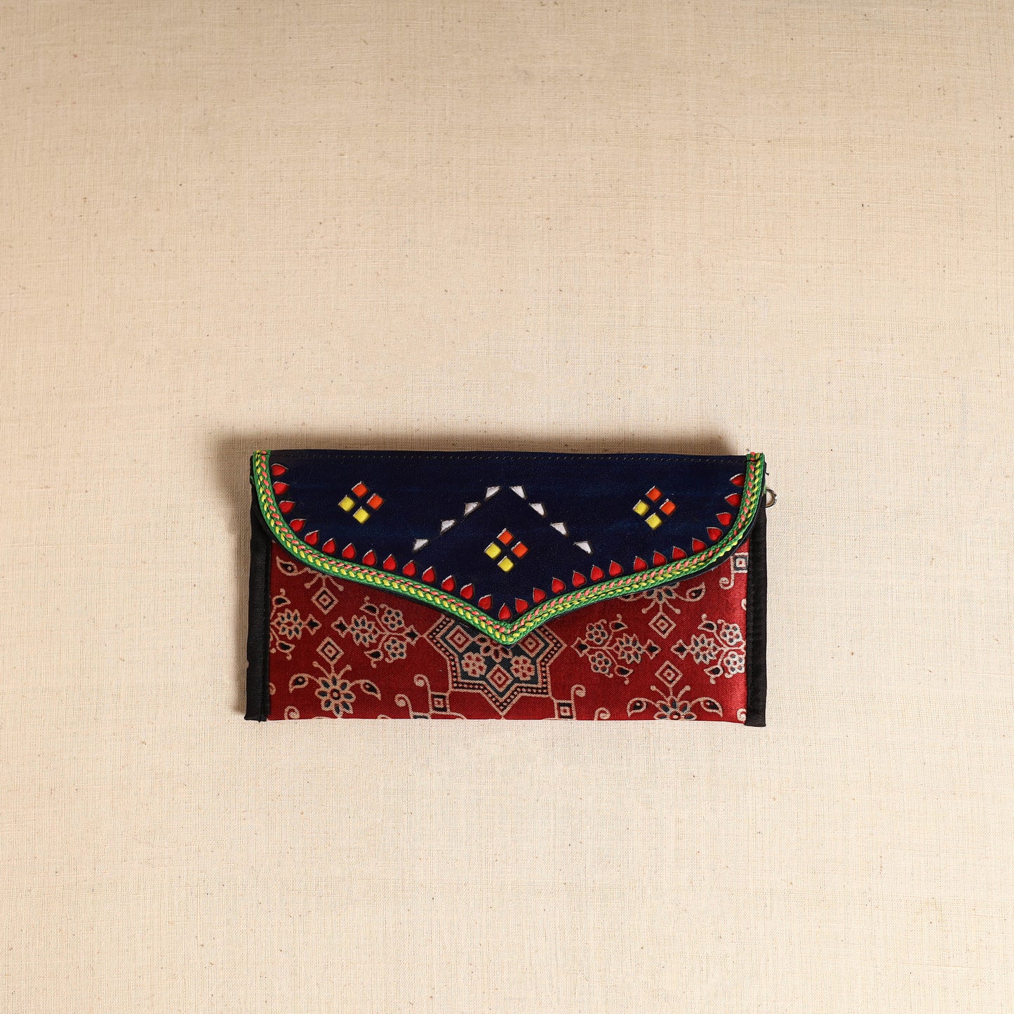 Traditional Kutch Mashru Silk Leather Flap Clutch / Wallet 105