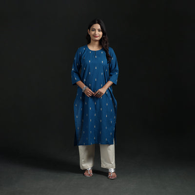 Jacquard Cotton Straight Long Kurta for Women 08