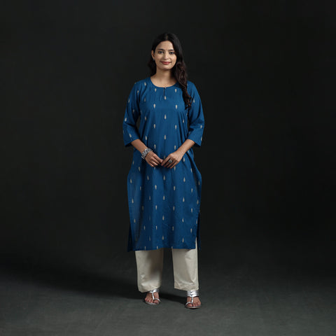 Jacquard Cotton Straight Long Kurta for Women 08