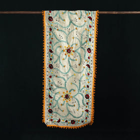 Ranihati Chanderi Silk Hand Embroidered Stole with Pom Pom 167