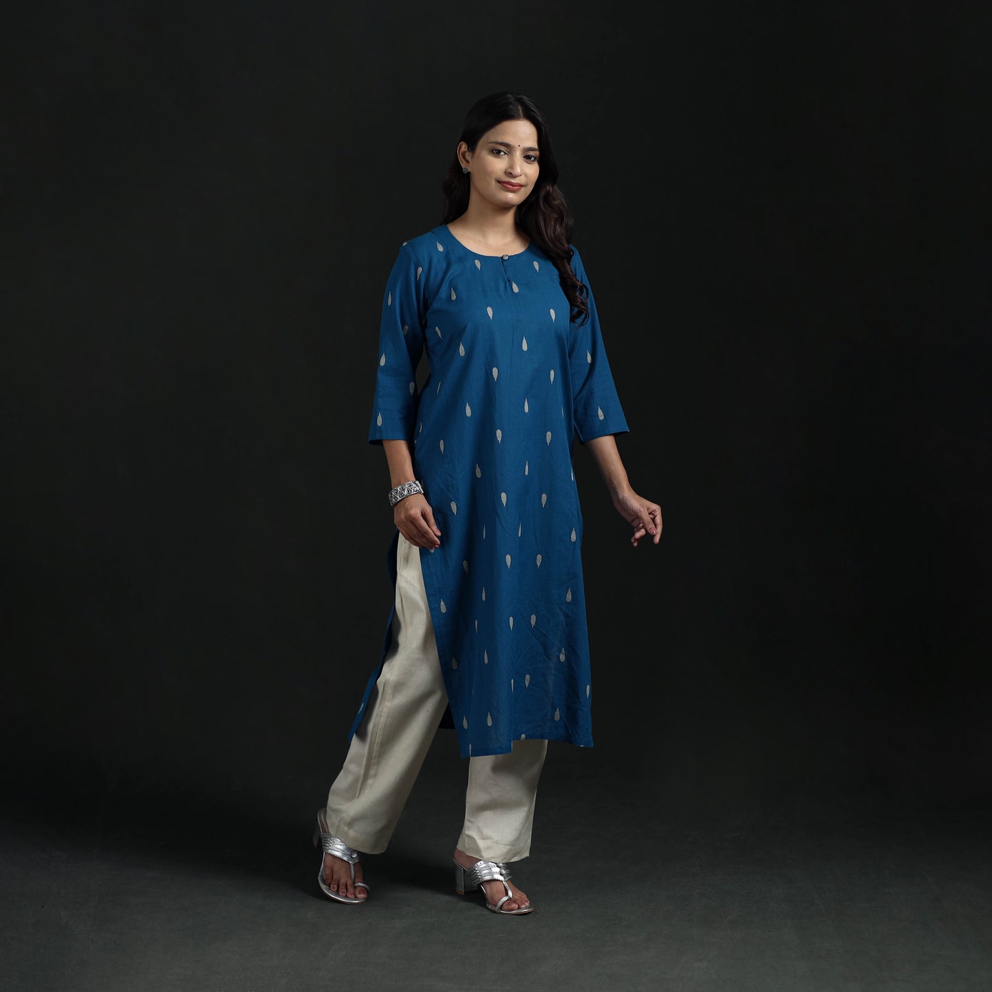 Jacquard Cotton Straight Long Kurta for Women 08