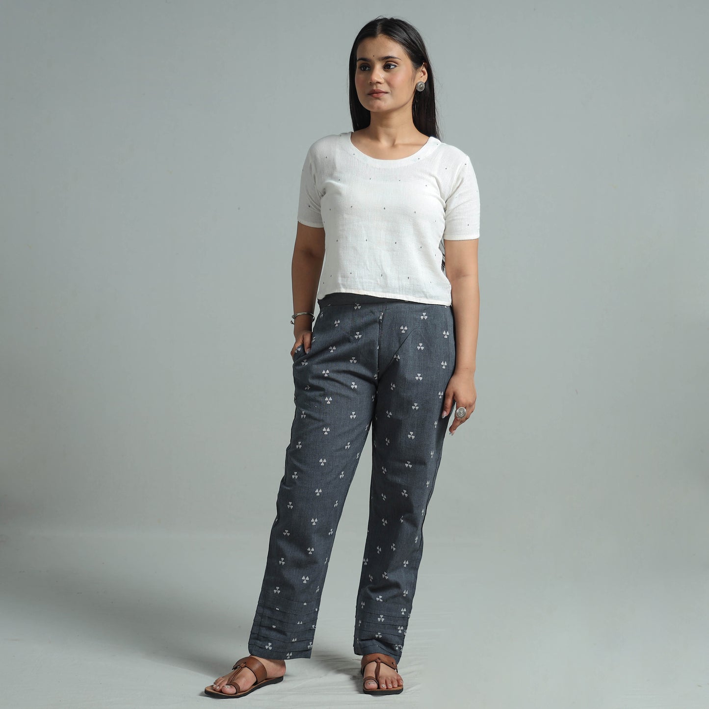 Grey - Jacquard Weave Cotton Elasticated Pant 04