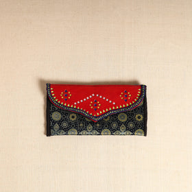 Traditional Kutch Mashru Silk Leather Flap Clutch / Wallet 104