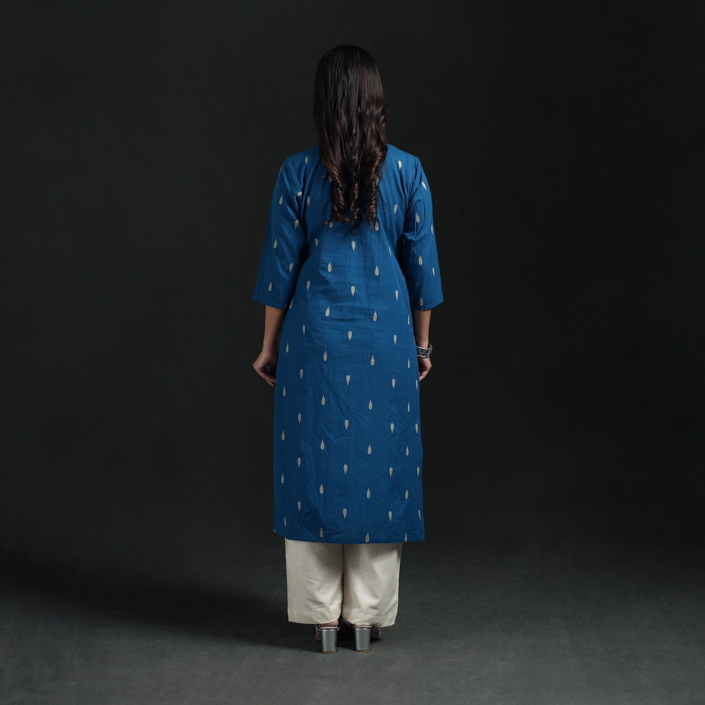 Jacquard Cotton Straight Long Kurta for Women 08