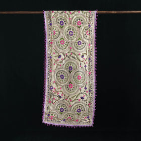 Ranihati Chanderi Silk Hand Embroidered Stole with Pom Pom 164