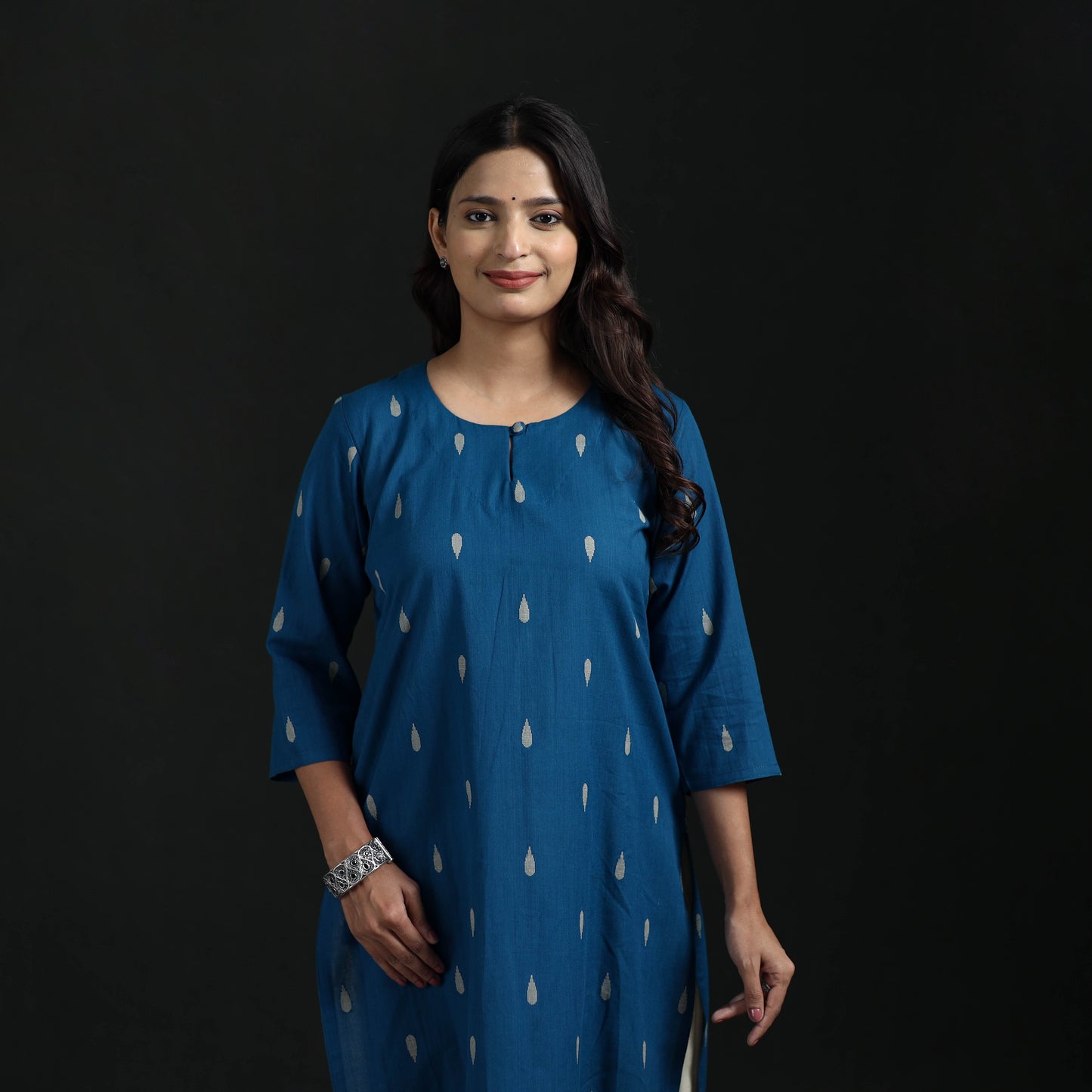 Jacquard Cotton Straight Long Kurta for Women 08