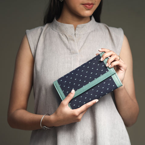 Blue - Handcrafted Ikat Weave Leather Wallet