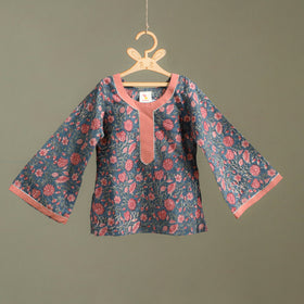 Girls Gota Work Floral Block Print Cotton Kurta with Sharara Set (3-4 Years) 28