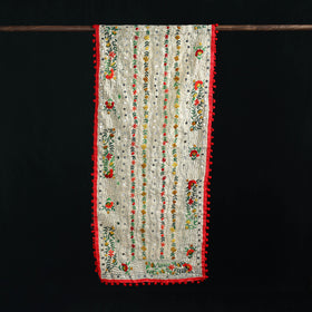 Ranihati Chanderi Silk Hand Embroidered Stole with Pom Pom 163