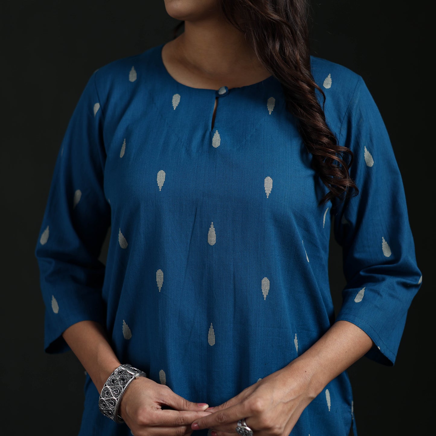 Jacquard Cotton Straight Long Kurta for Women 08
