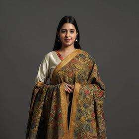 Green - mangalagiri cotton handpainted pen work kalamkari