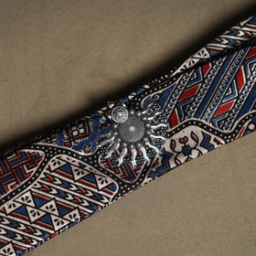 Ajrakh Hand Block Print Natural Dyed Modal Silk Brooch Scarf 13