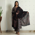 Black - Ajrakh Block Printed Cotton Kurta with Palazzo & Dupatta Set