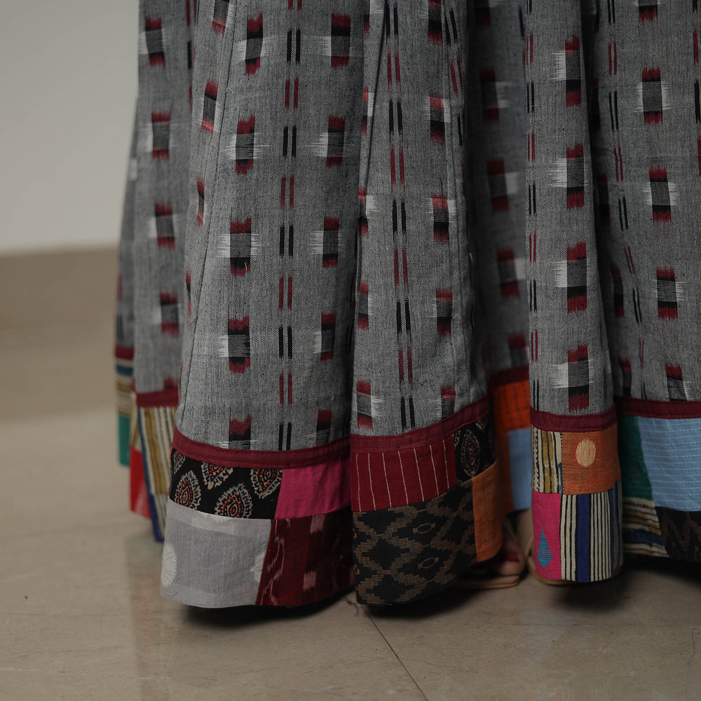 Grey - 24 Kali Cotton Pochampally Ikat Skirt with Border 29