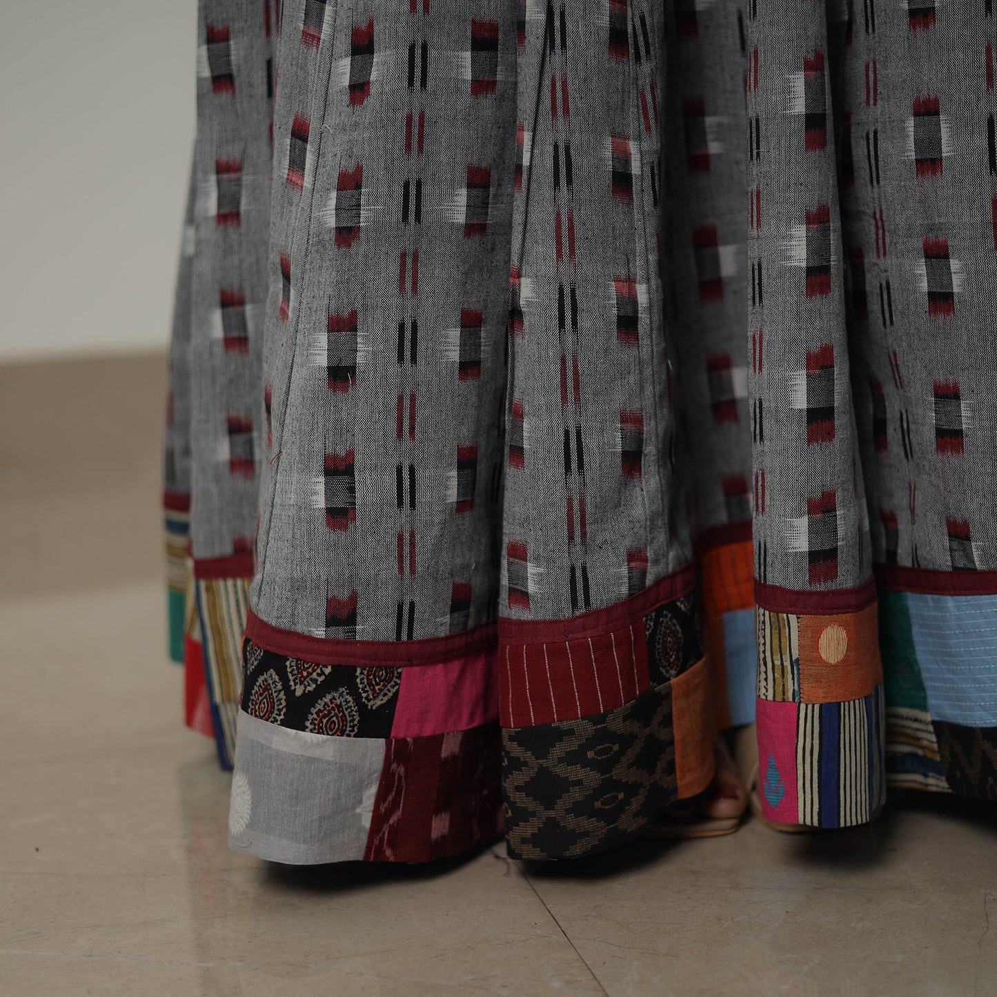 Grey - 24 Kali Cotton Pochampally Ikat Skirt with Border 29