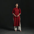 Jacquard Cotton Straight Long Kurta for Women 12
