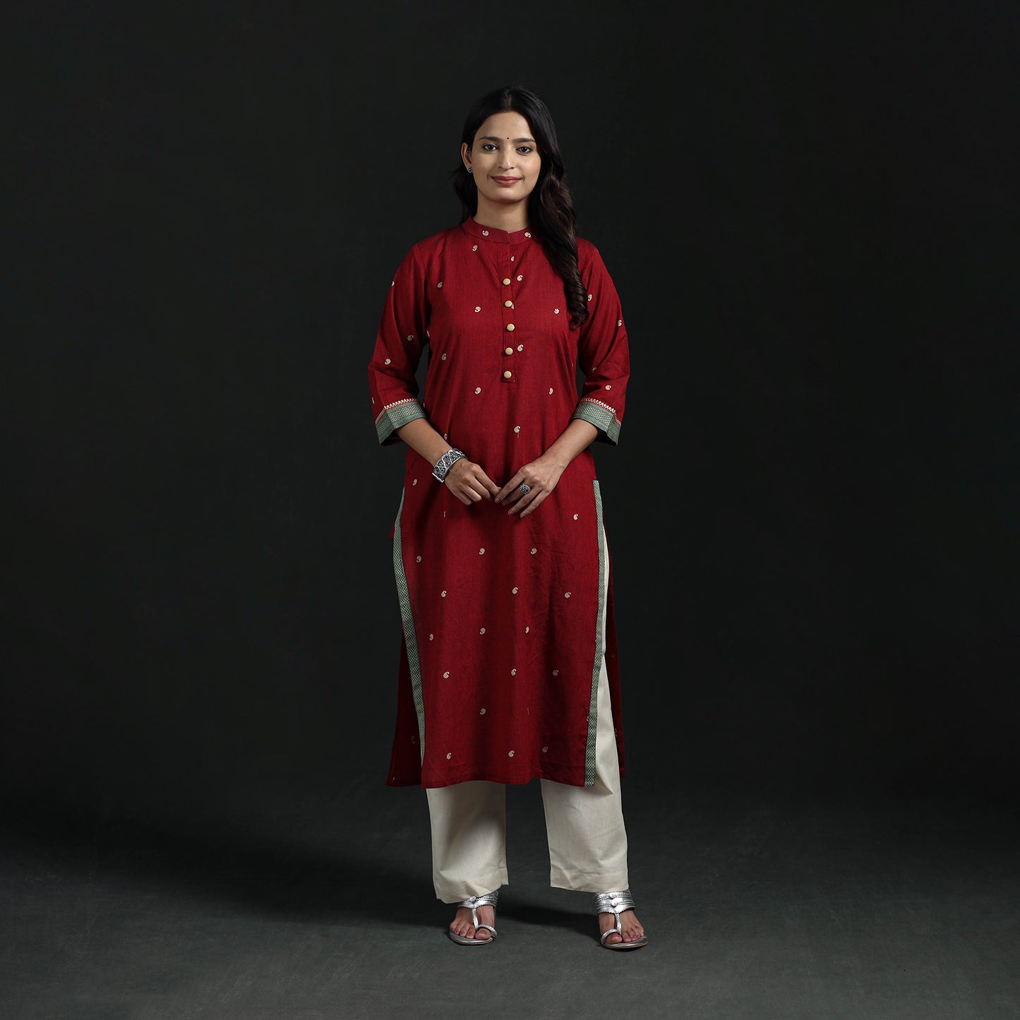 Jacquard Cotton Straight Long Kurta for Women 12