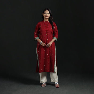 Jacquard Cotton Straight Long Kurta for Women 12