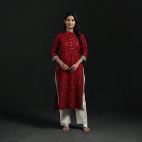Jacquard Cotton Straight Long Kurta for Women 12