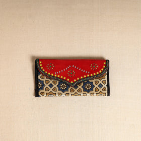 Traditional Kutch Mashru Silk Leather Flap Clutch / Wallet 101