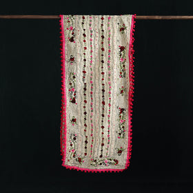 Ranihati Chanderi Silk Hand Embroidered Stole with Pom Pom 162