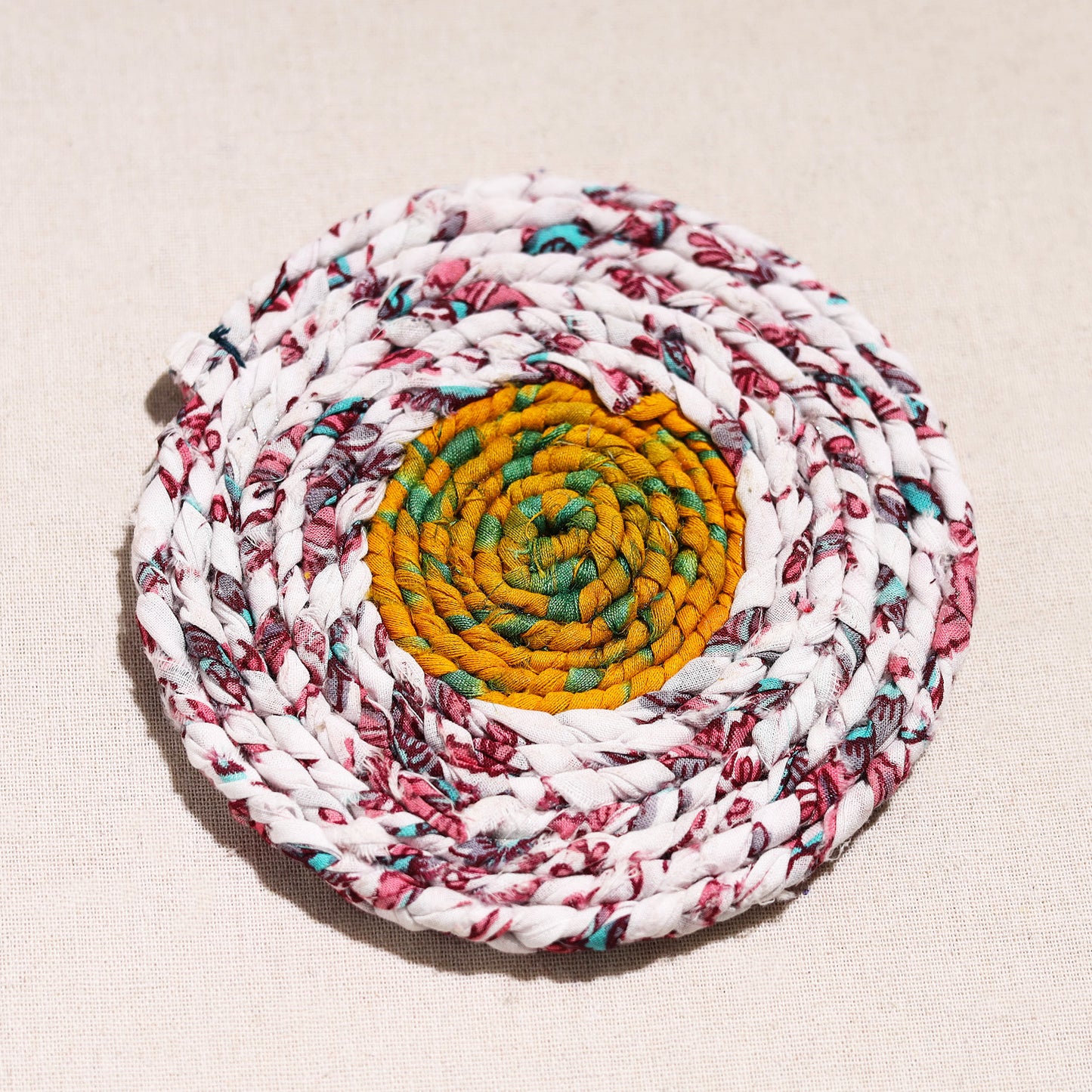 Upcycled Fabric Hand Braided Coaster 29