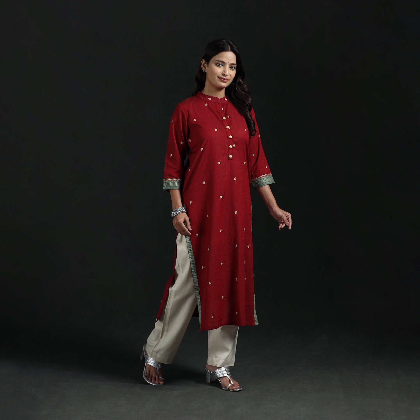 Jacquard Cotton Straight Long Kurta for Women 12