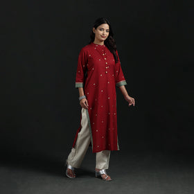 Jacquard Cotton Straight Long Kurta for Women 12