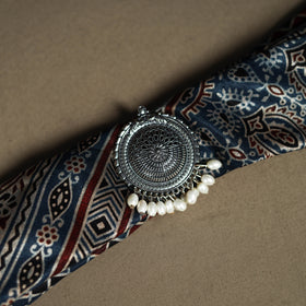 Ajrakh Hand Block Print Natural Dyed Modal Silk Brooch Scarf 15